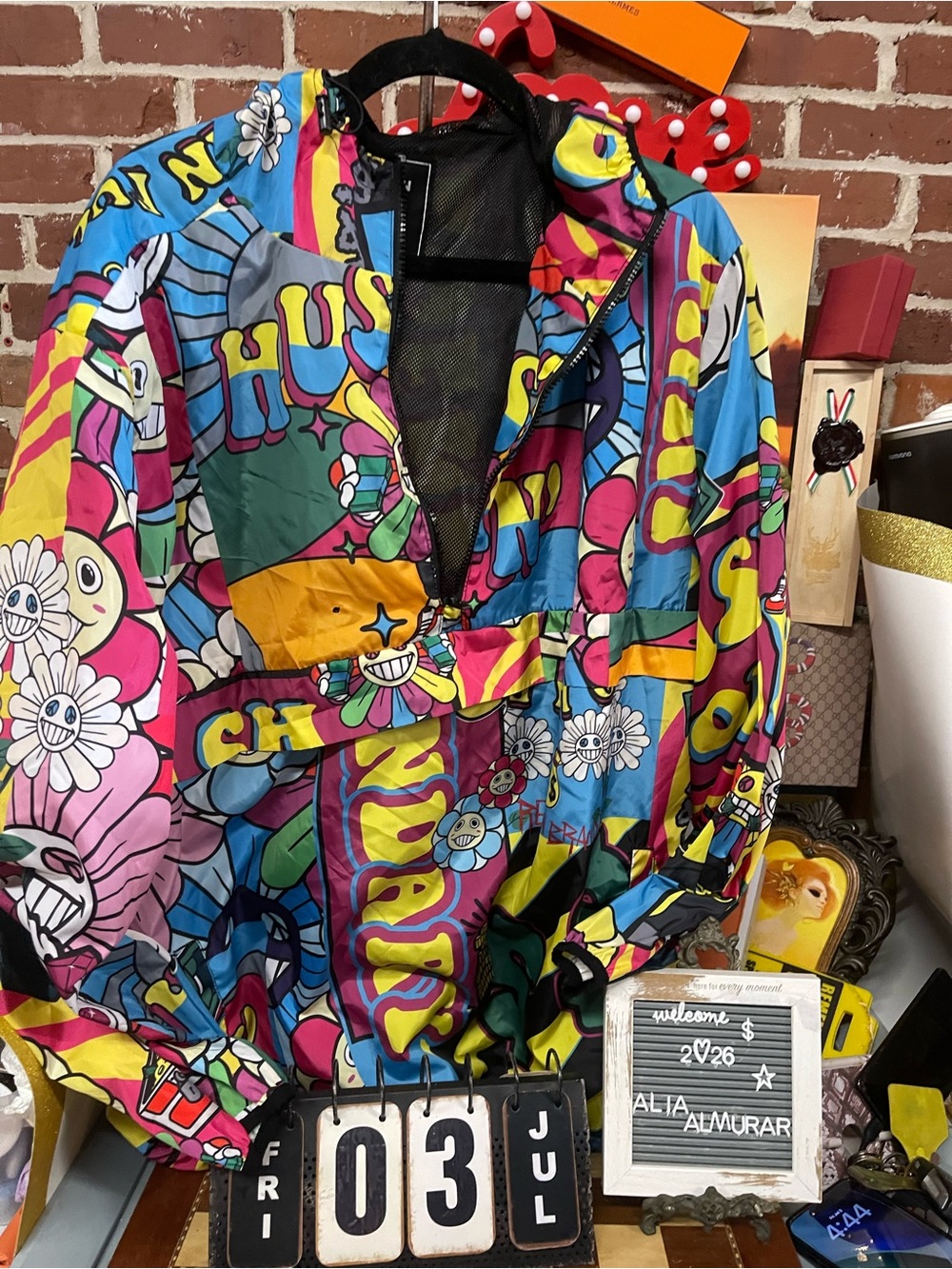 Reason Brand Half Zip ANORAK Flower Power Mesh Lined Windbreaker Jacket Men's